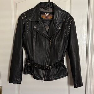 Harley-Davidson Black Studded Leather Jacket with Belt